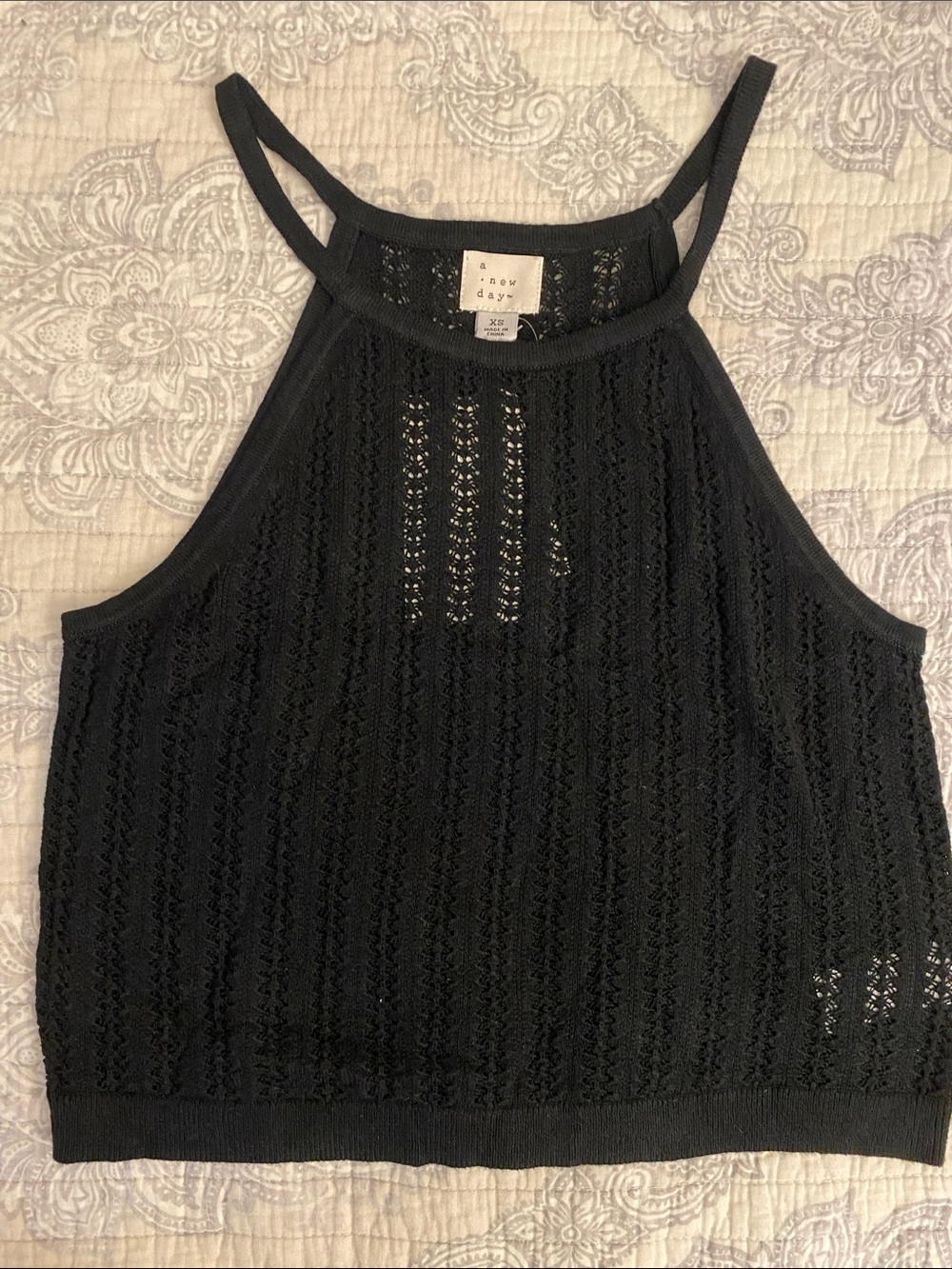 a new day Black Lace Knit High-Neck Halter Camisole